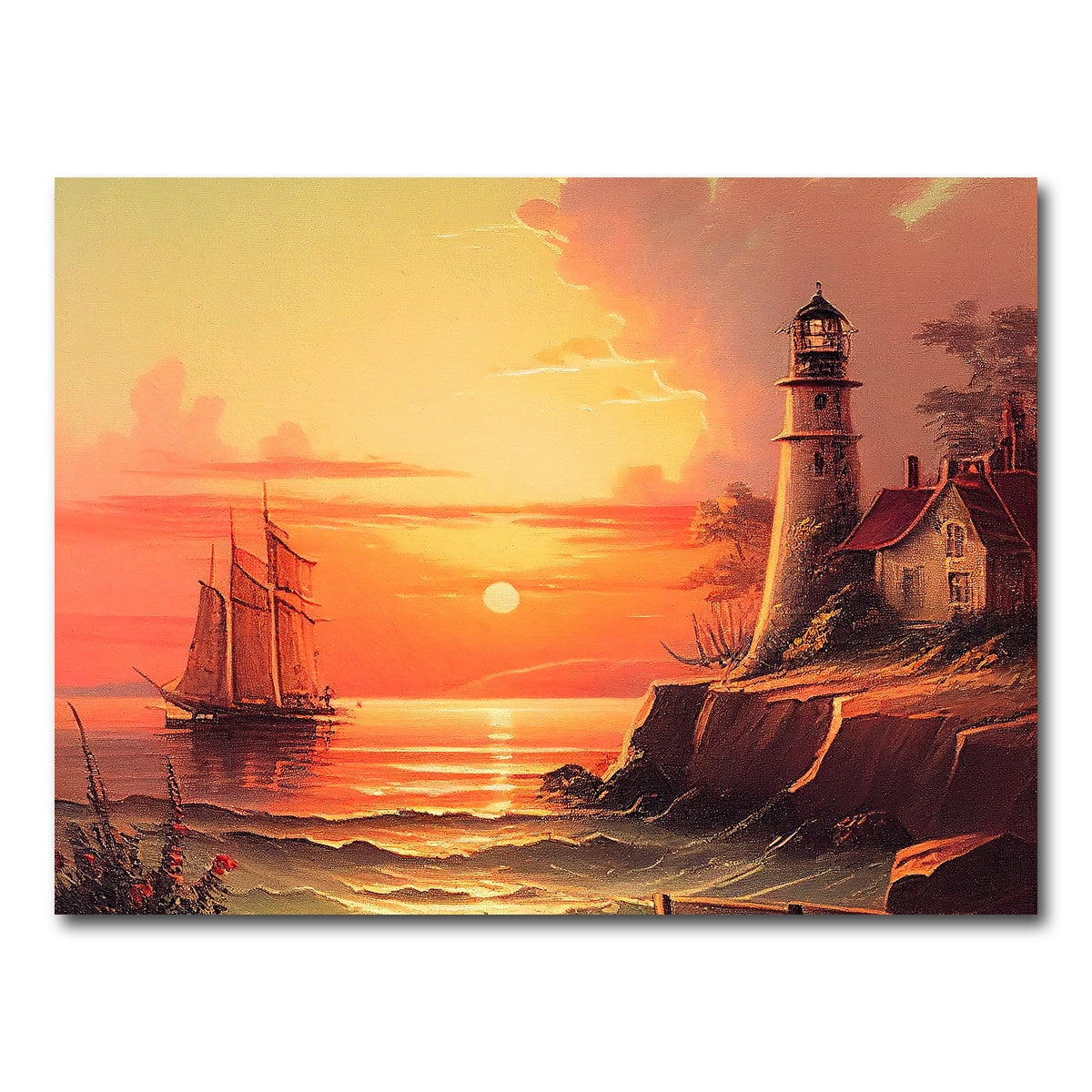 AUTO-MOCKUP WHITE | Sailing Past a Lighthouse and Sunset | 1 Piece | Gallery Wrap Canvas | group=4x3