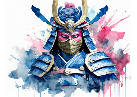 Samurai Watercolor Masked Wall Art