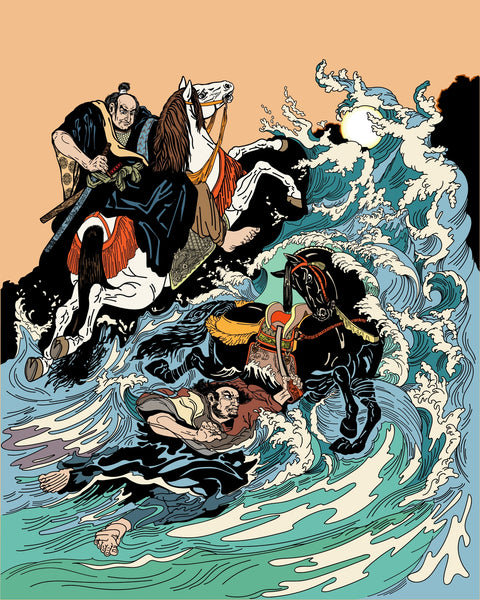 Samurai horsemen crossing a stormy sea Wall Art