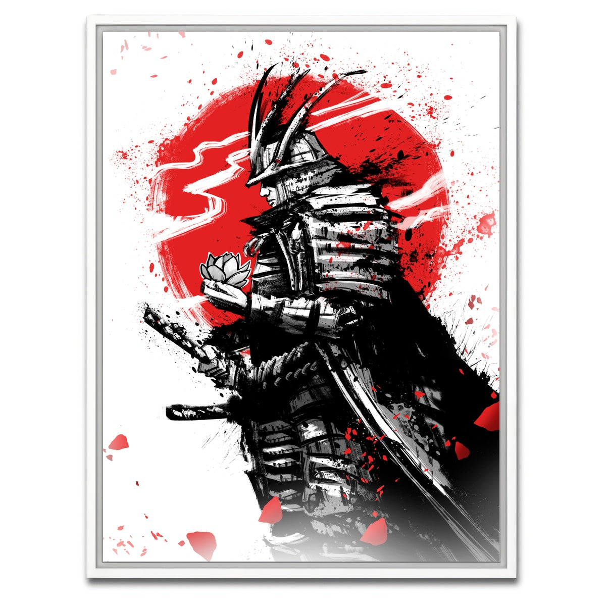 AUTO-MOCKUP WHITE | Samurai in armor and helmet | 1 Piece | White Framed Canvas | group=3x4