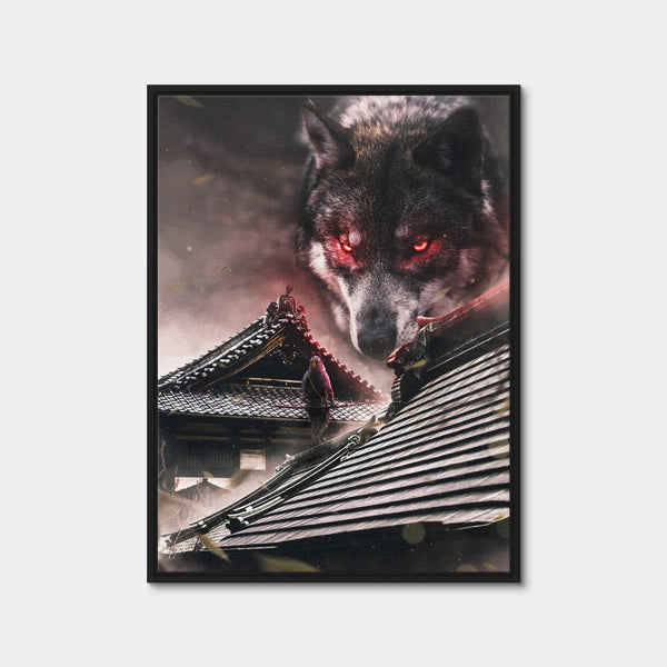 Samurai vs Wolf Wall Art — Framed Canvas Format preview