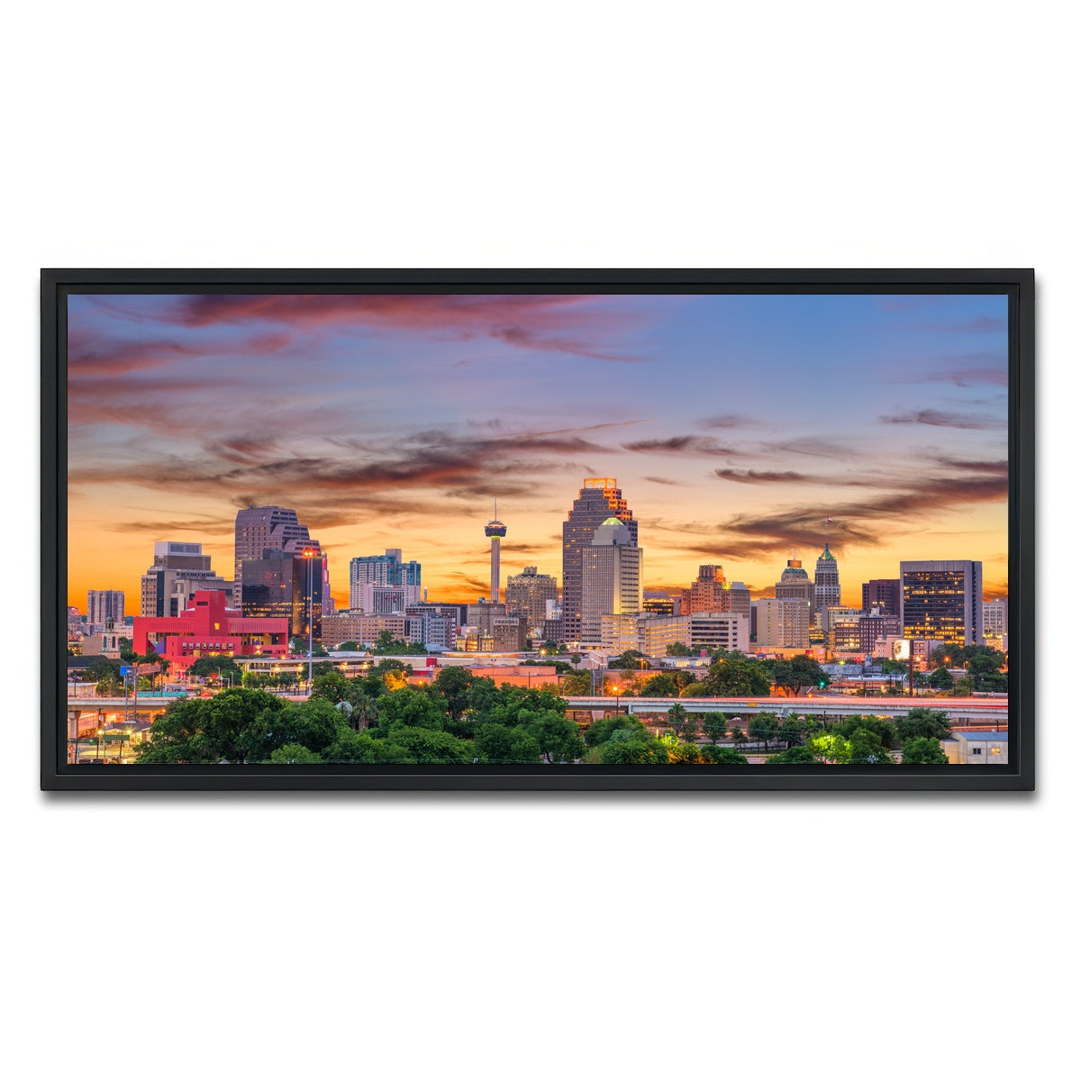 AUTO-MOCKUP WHITE | San Antonio Skyline | 1 Piece | Black Framed Canvas | group=2x1