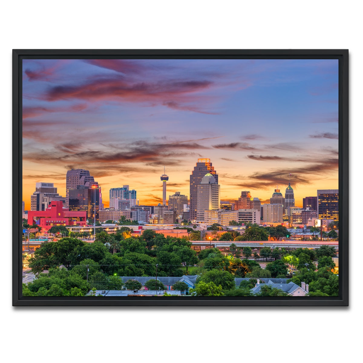 AUTO-MOCKUP WHITE | San Antonio Skyline | 1 Piece | Black Framed Canvas | group=4x3