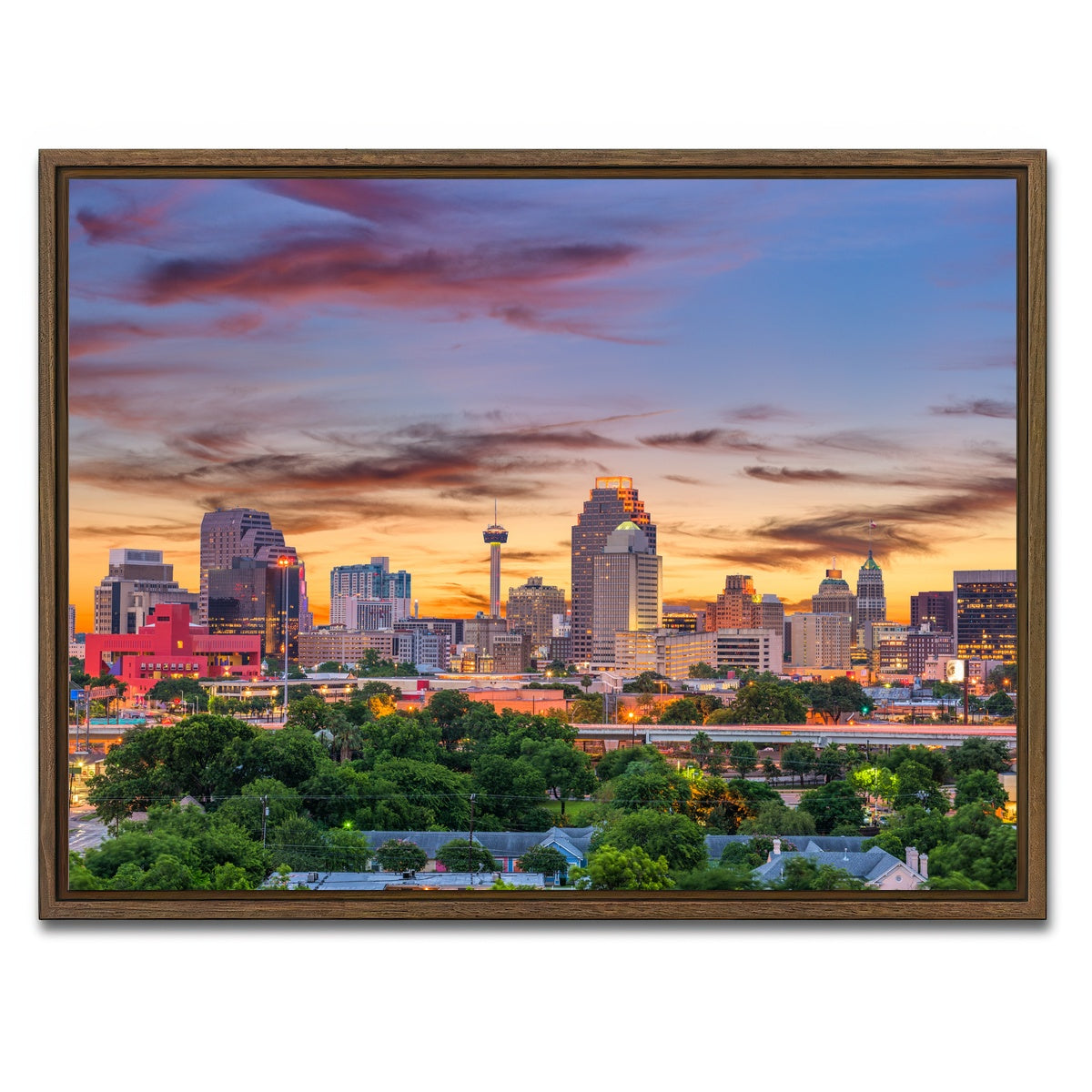 AUTO-MOCKUP WHITE | San Antonio Skyline | 1 Piece | Walnut Framed Canvas | group=4x3