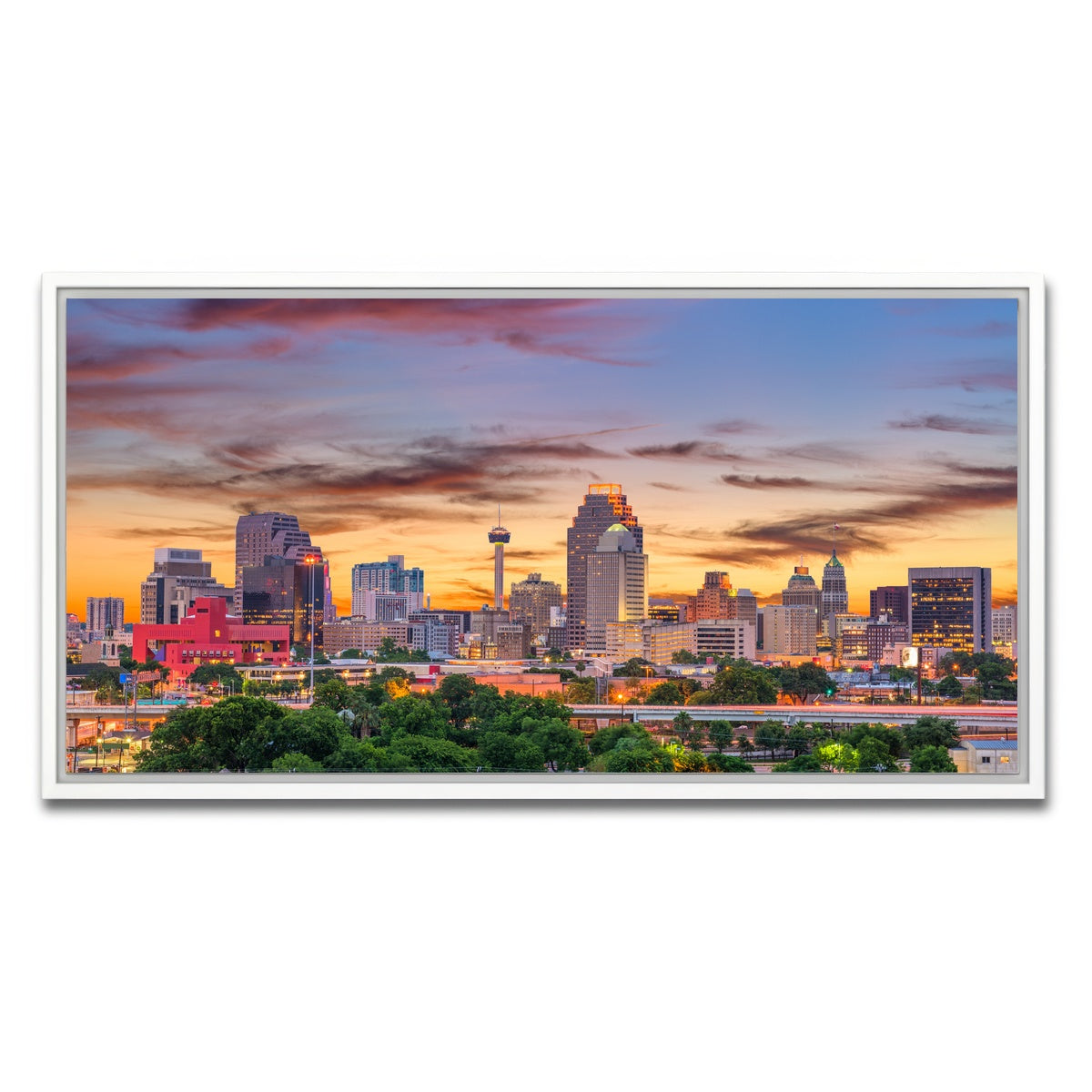 AUTO-MOCKUP WHITE | San Antonio Skyline | 1 Piece | White Framed Canvas | group=2x1