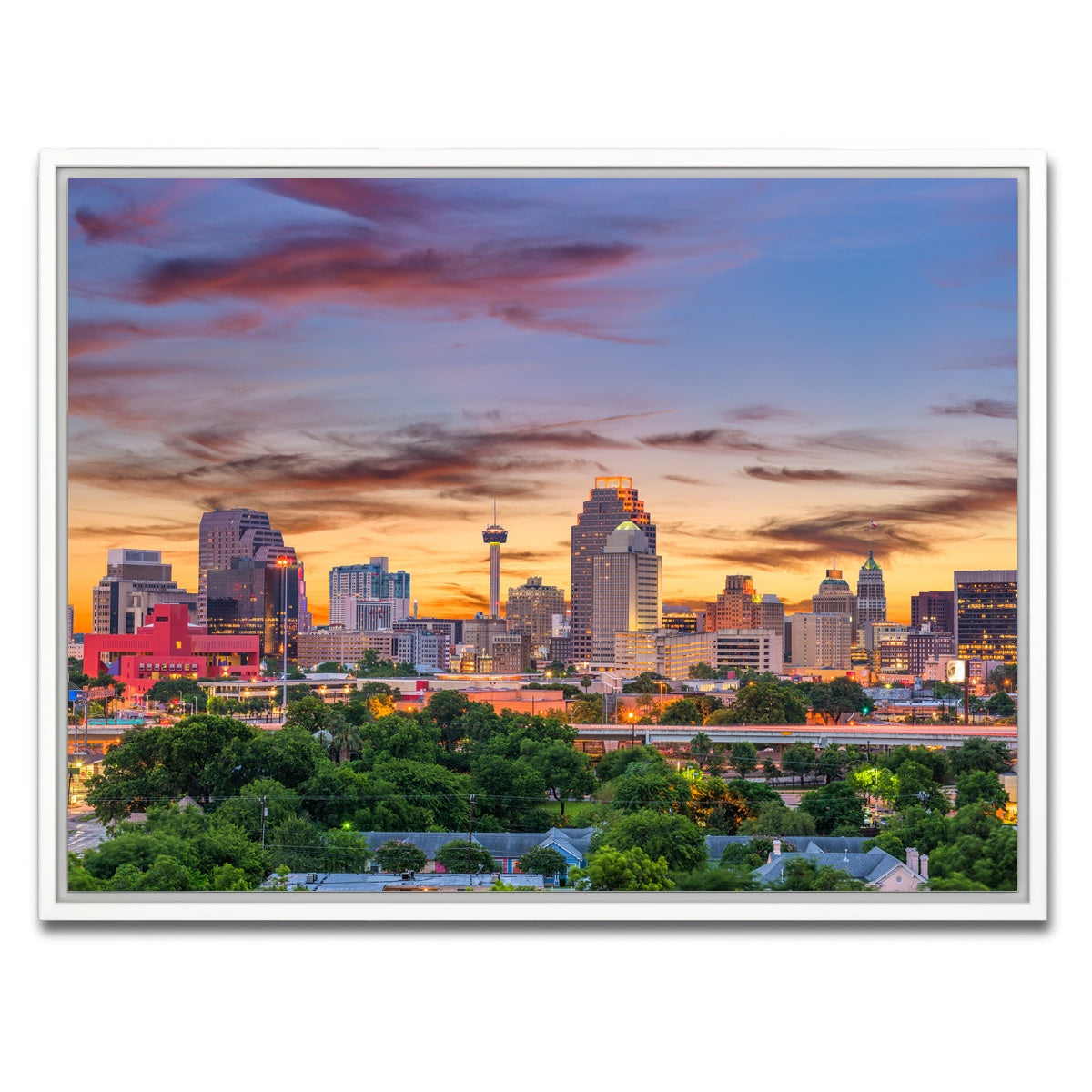 AUTO-MOCKUP WHITE | San Antonio Skyline | 1 Piece | White Framed Canvas | group=4x3