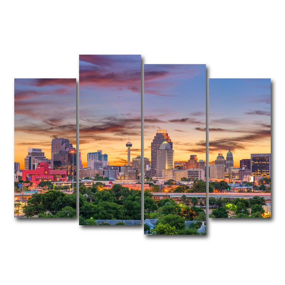 AUTO-MOCKUP WHITE | San Antonio Skyline | 4 Piece | Gallery Wrap Canvas | group=4_normal