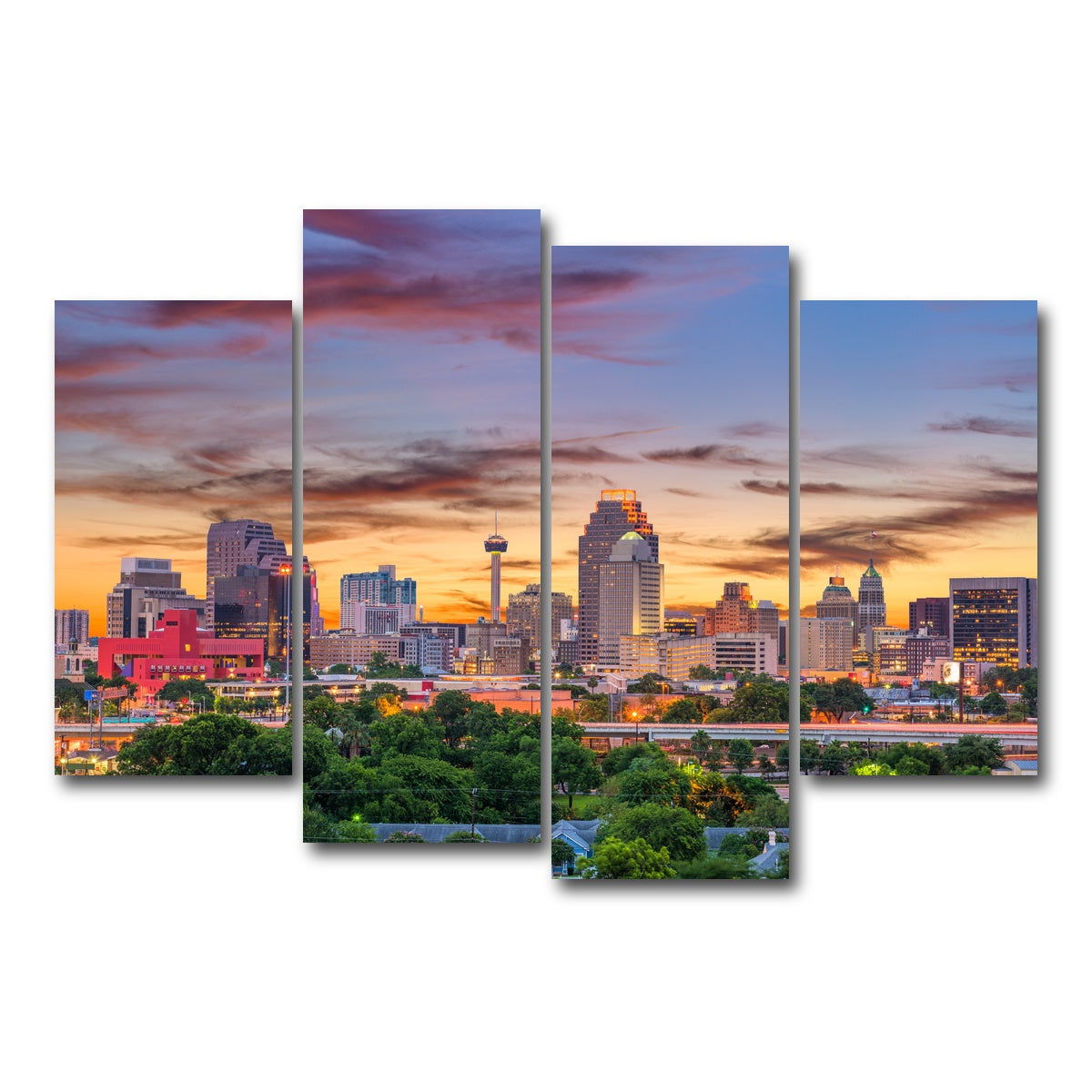 AUTO-MOCKUP WHITE | San Antonio Skyline | 4 Piece | Gallery Wrap Canvas | group=4_short