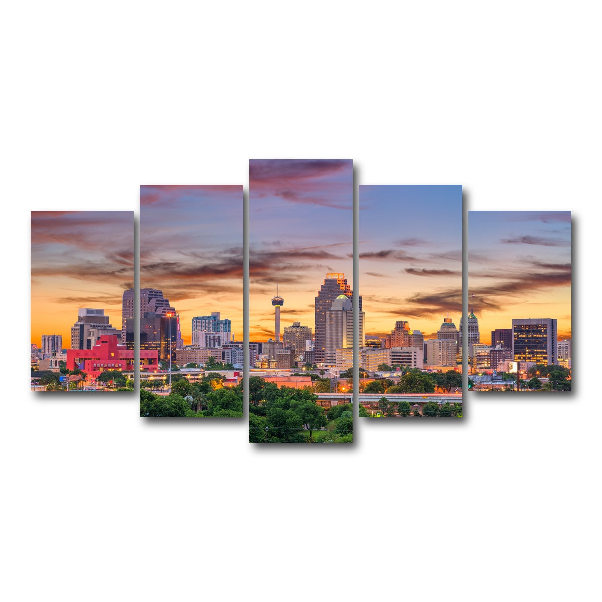 AUTO-MOCKUP WHITE | San Antonio Skyline | 5 Piece | Gallery Wrap Canvas | group=5_normal