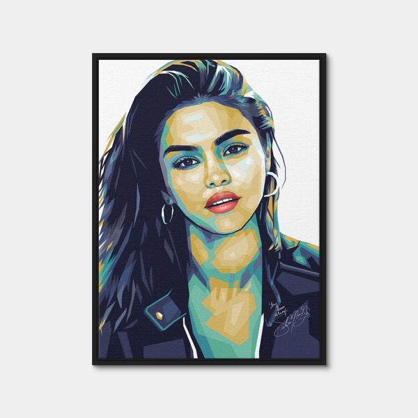 Selena Gomez White Wall Art — Framed Canvas Format preview