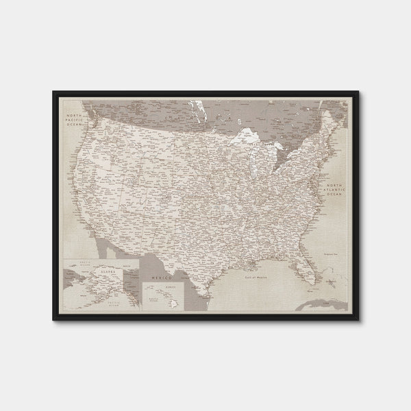 Sepia US Map Wall Art — Framed Canvas Format preview