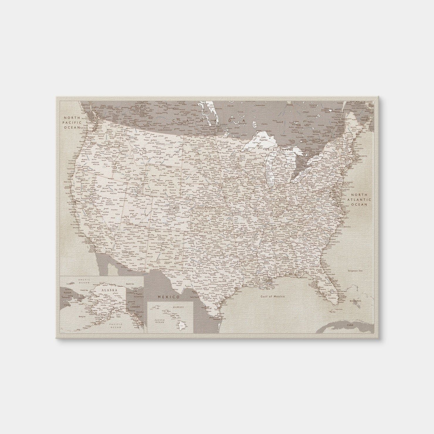 AUTO-MOCKUP WHITE | Sepia US Map | 1 Piece | Gallery Wrap | group=4x3