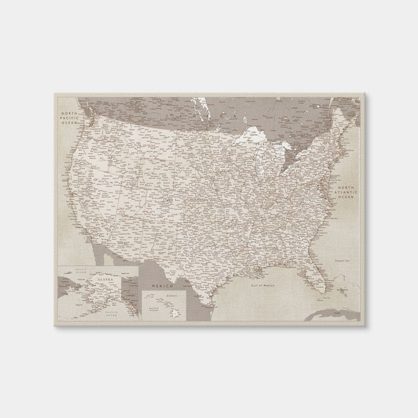 Sepia US Map Wall Art — Canvas Wrap Format preview