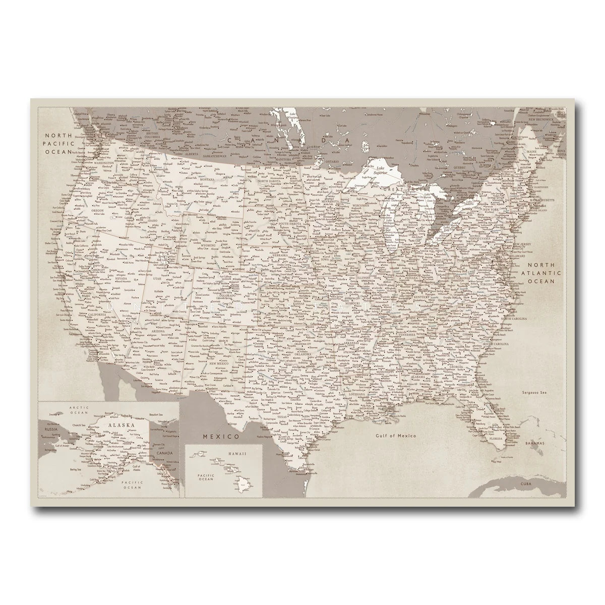 Sepia US Map Wall Art