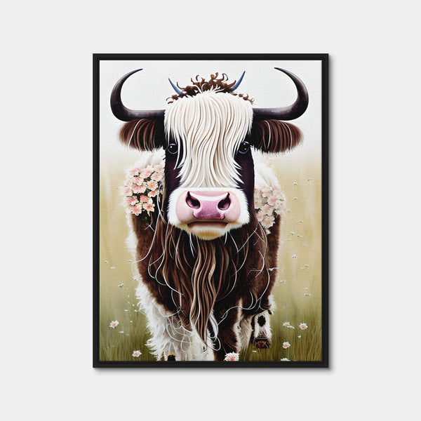 Shabby Chic Highland Cow Wall Art — Framed Canvas Format preview