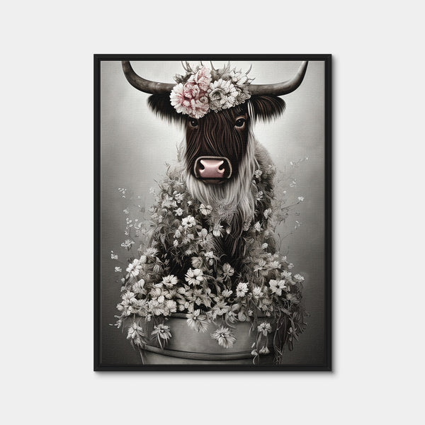 Shabby Highland Cow Wall Art — Framed Canvas Format preview
