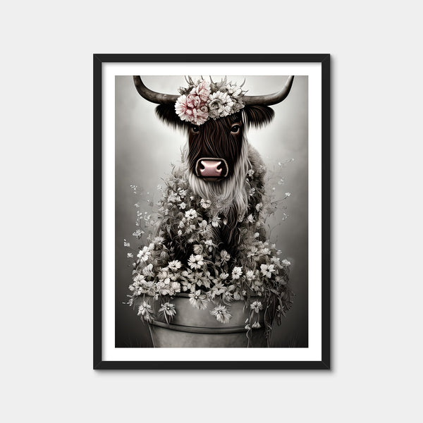 Shabby Highland Cow Wall Art — Framed Print Format preview
