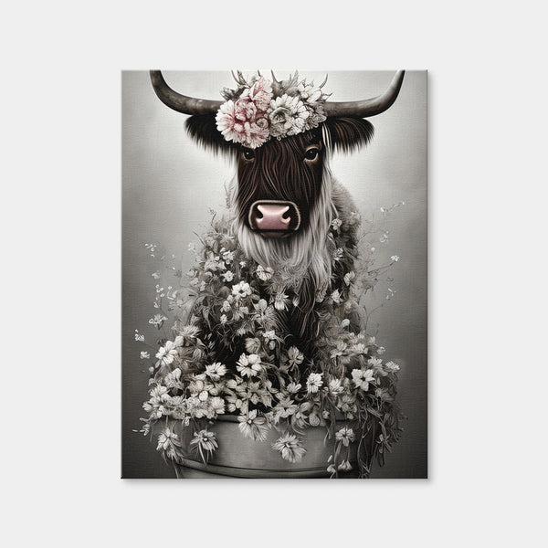 Shabby Highland Cow Wall Art — Canvas Wrap Format preview