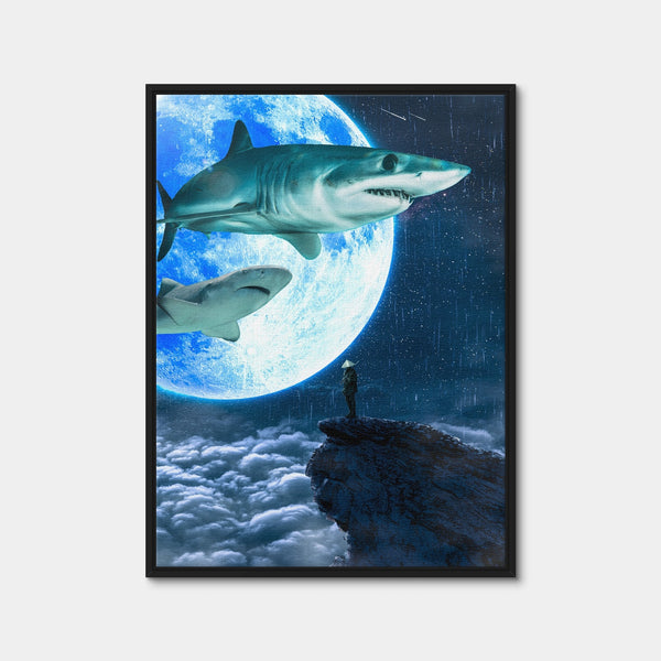 Shark Moon Wall Art — Framed Canvas Format preview