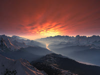 Snow Covered Mountain Valley Sunset Wall Art