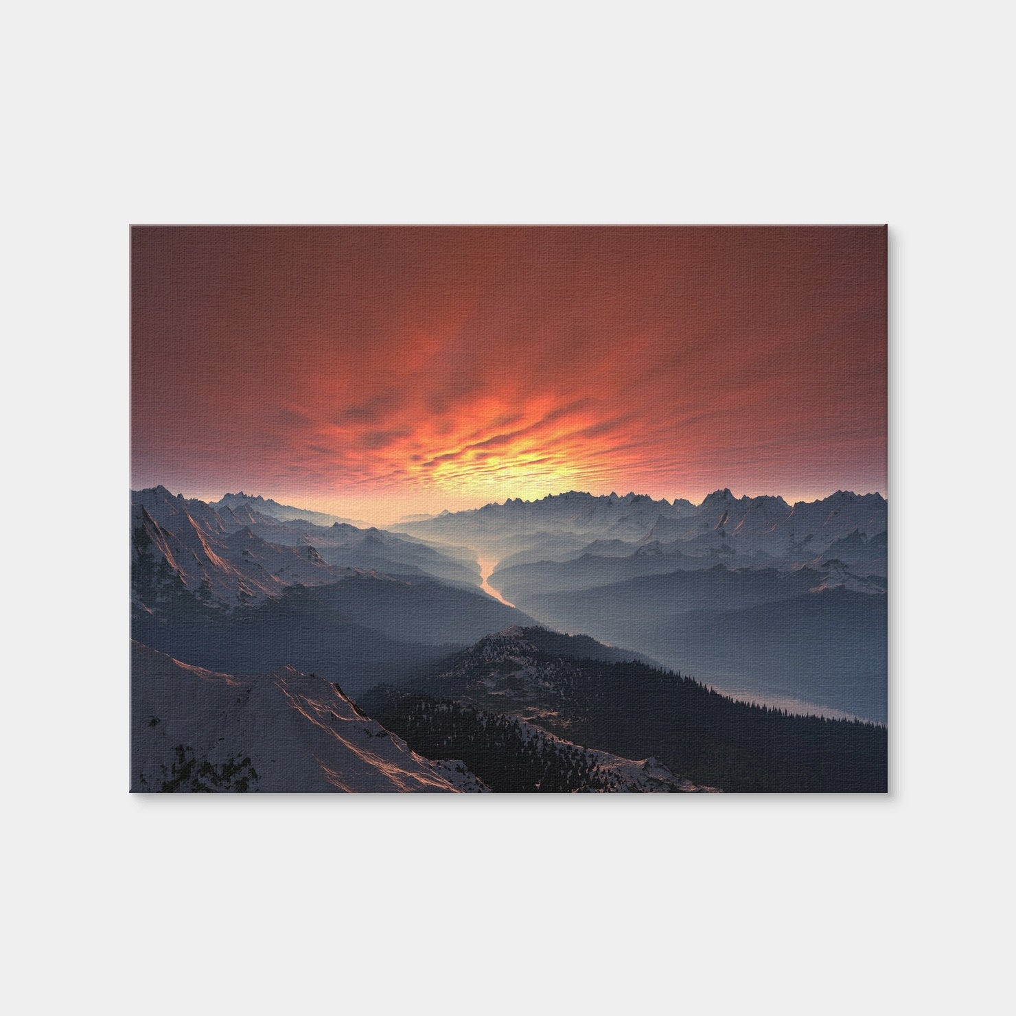 AUTO-MOCKUP WHITE | Snow Covered Mountain Valley Sunset | 1 Piece | Gallery Wrap | group=4x3