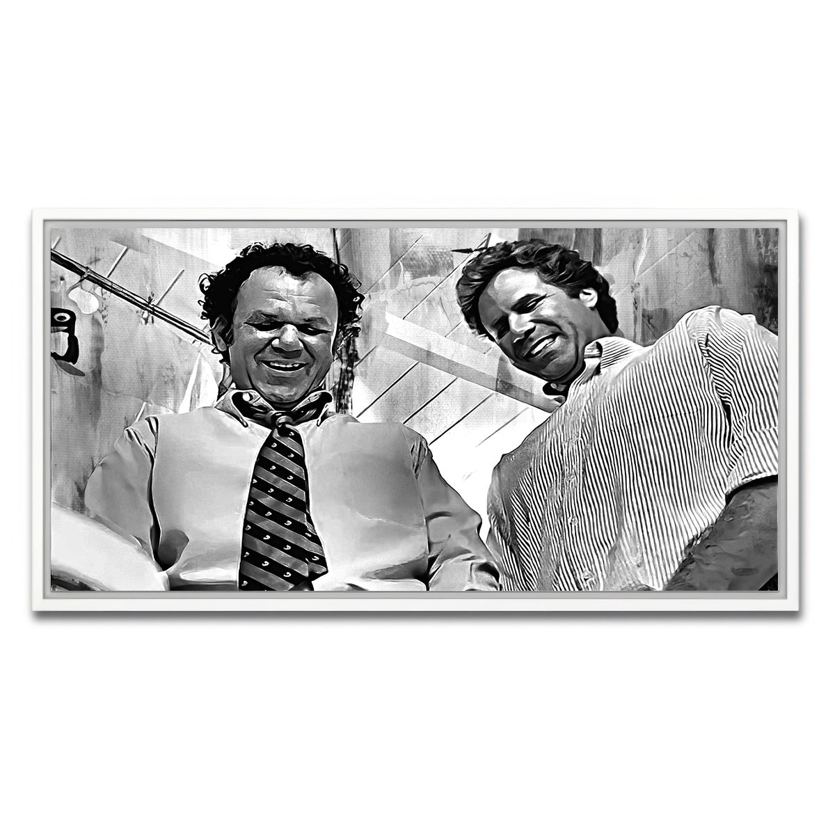 AUTO-MOCKUP WHITE | Step Brothers - Crossing Streams Grayscale | 1 Piece | White Framed Canvas | group=2x1