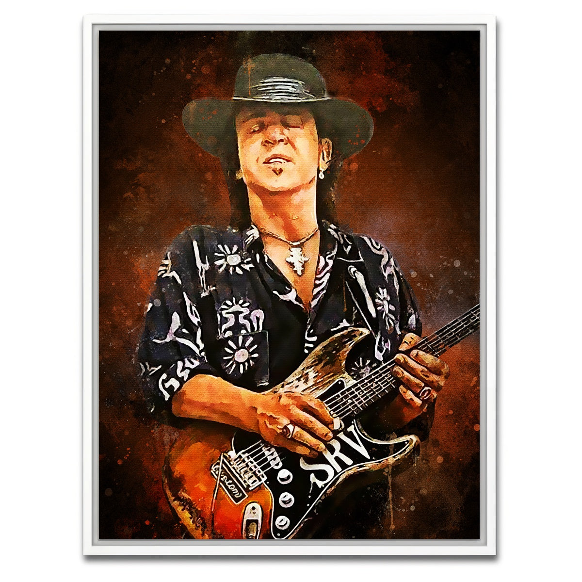 AUTO-MOCKUP WHITE | Stevie Ray Vaughan Painting | 1 Piece | White Framed Canvas | group=3x4