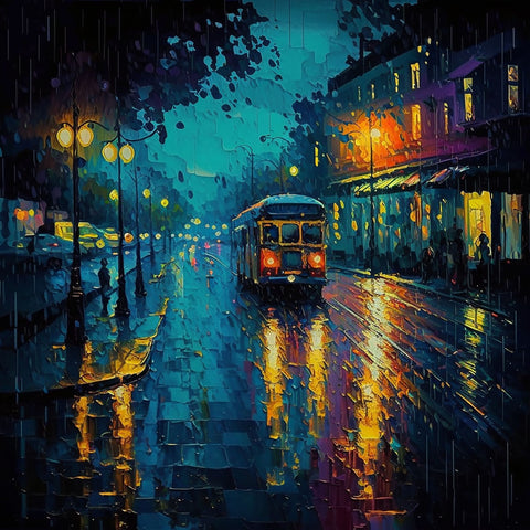 Street Car on a Rainy Evening Wall Art