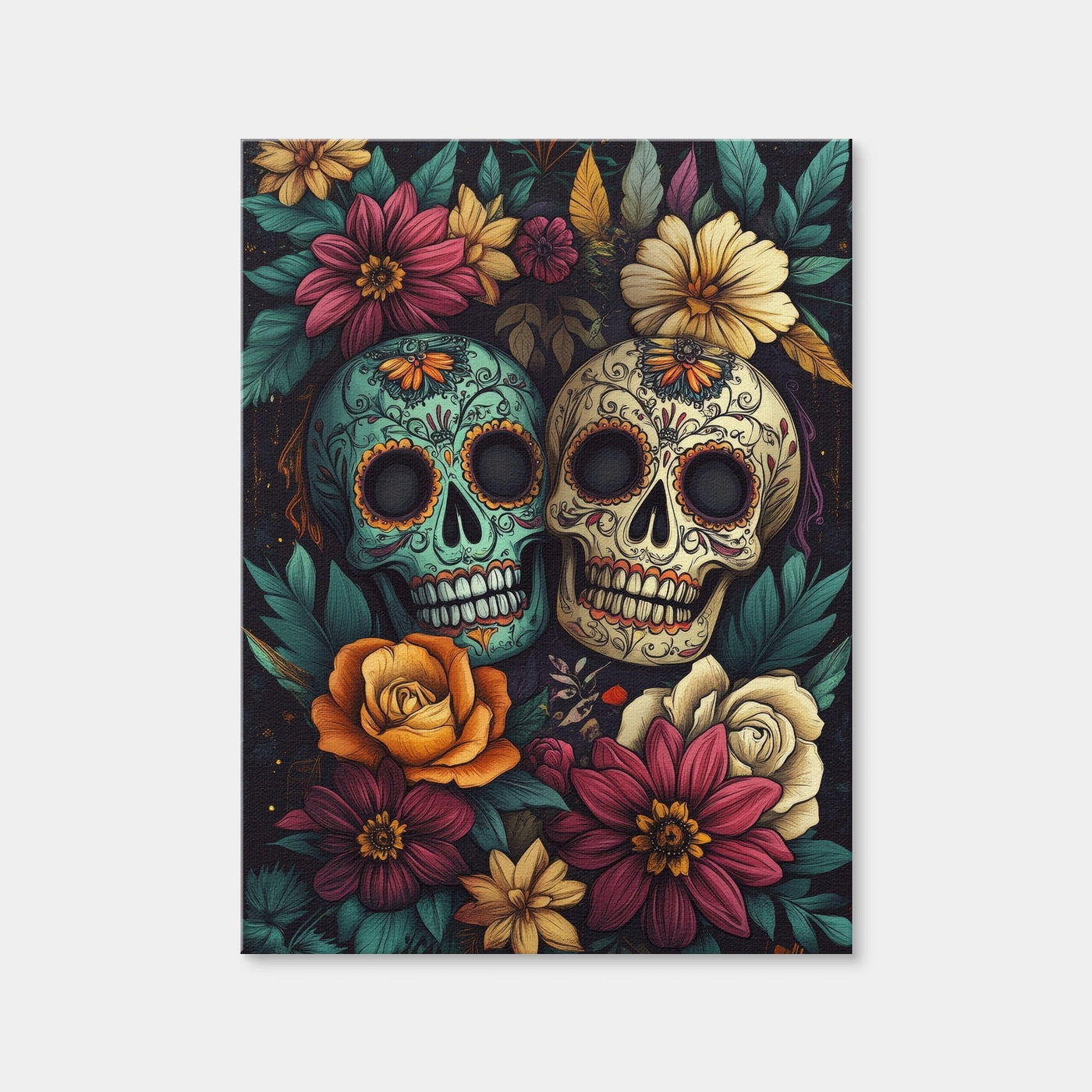 AUTO-MOCKUP WHITE | Sugar Skulls with Vibrant Flowers | 1 Piece | Gallery Wrap | group=3x4
