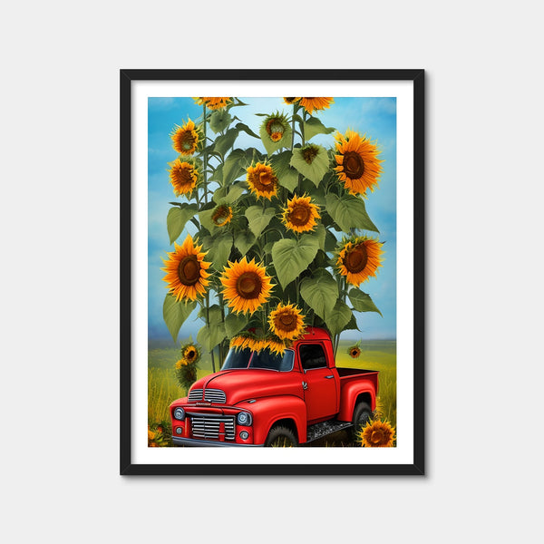 Sunflower Red Truck Wall Art — Framed Print Format preview