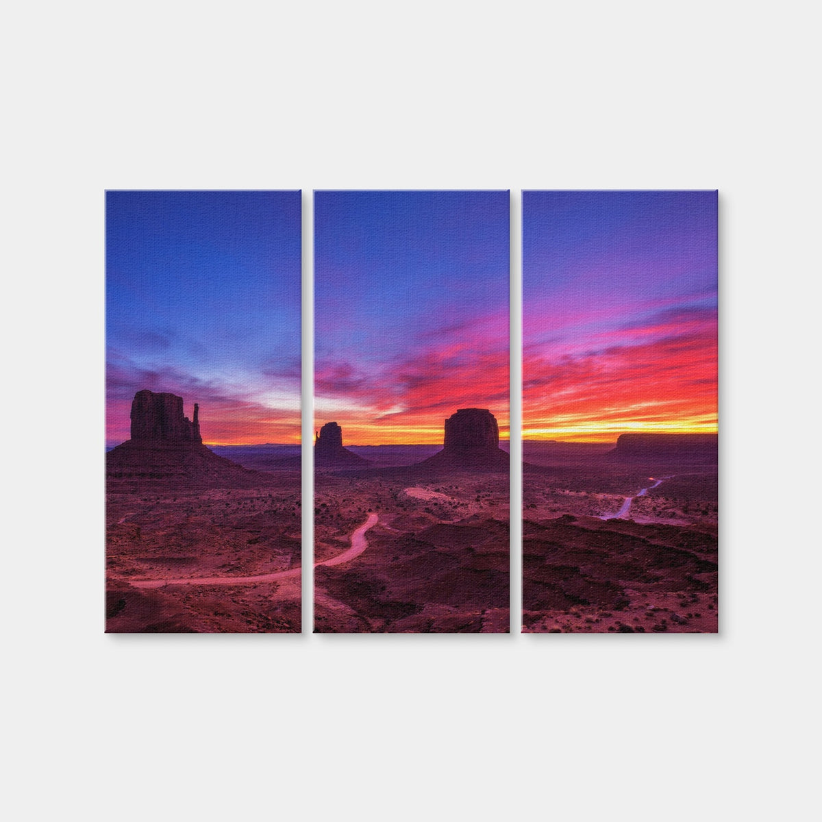 AUTO-MOCKUP WHITE | Sunrise over Monument Valley | 3 Piece | Gallery Wrap Canvas | group=8x18