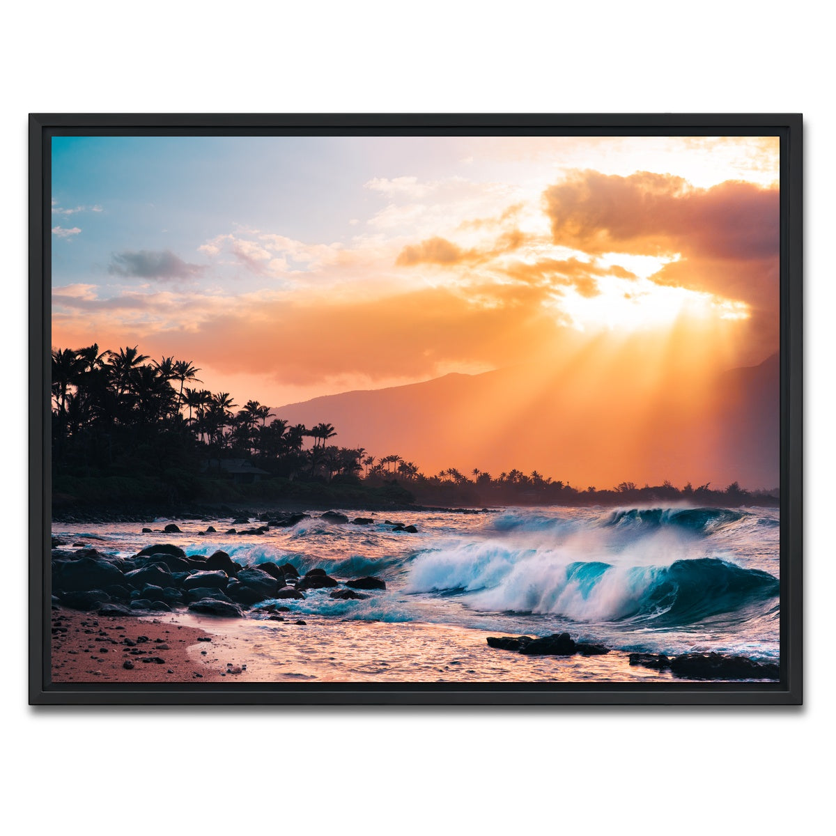 AUTO-MOCKUP WHITE | Sunset Paradise | 1 Piece | Black Framed Canvas | group=4x3