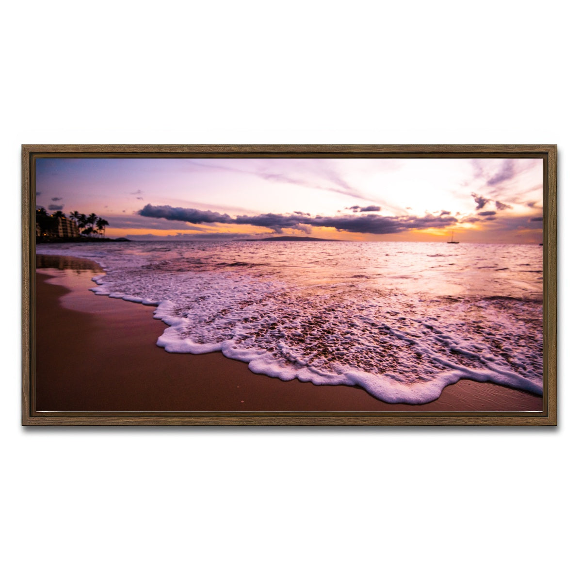 AUTO-MOCKUP WHITE | Sunset Waves | 1 Piece | Walnut Framed Canvas | group=2x1
