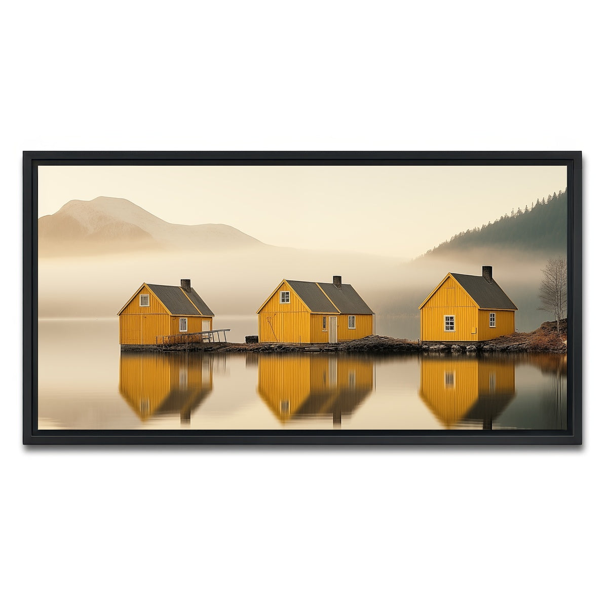 AUTO-MOCKUP WHITE | Three Yellow Houses | 1 Piece | Black Framed Canvas | group=2x1