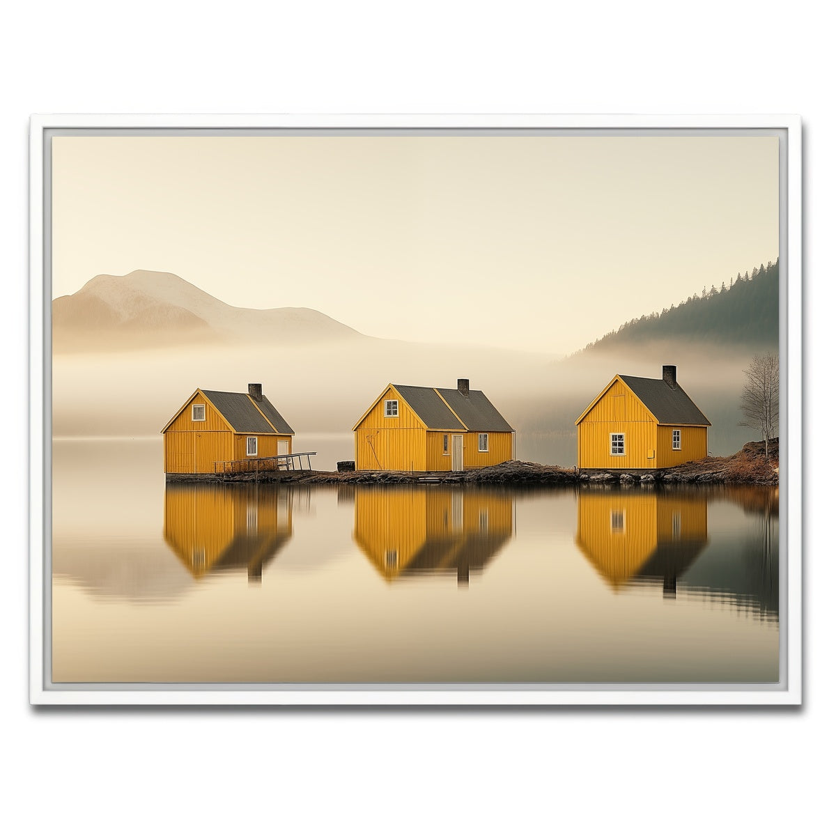 AUTO-MOCKUP WHITE | Three Yellow Houses | 1 Piece | White Framed Canvas | group=4x3