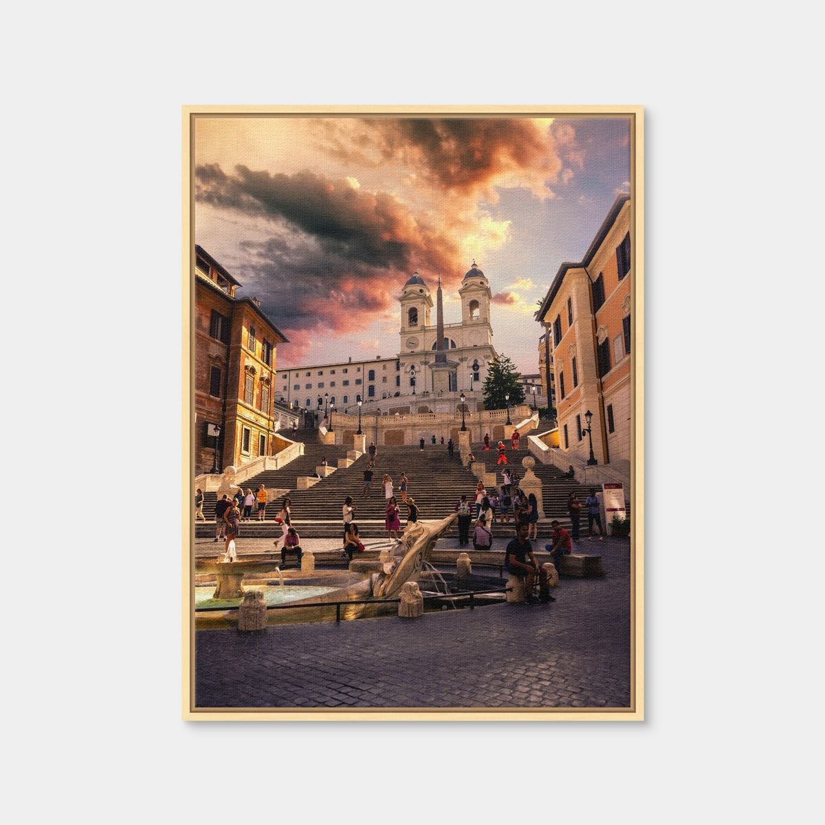 AUTO-MOCKUP WHITE | Trinita dei Monti and Piazza di Spagna | 1 Piece | Natural Framed Canvas | group=3x4