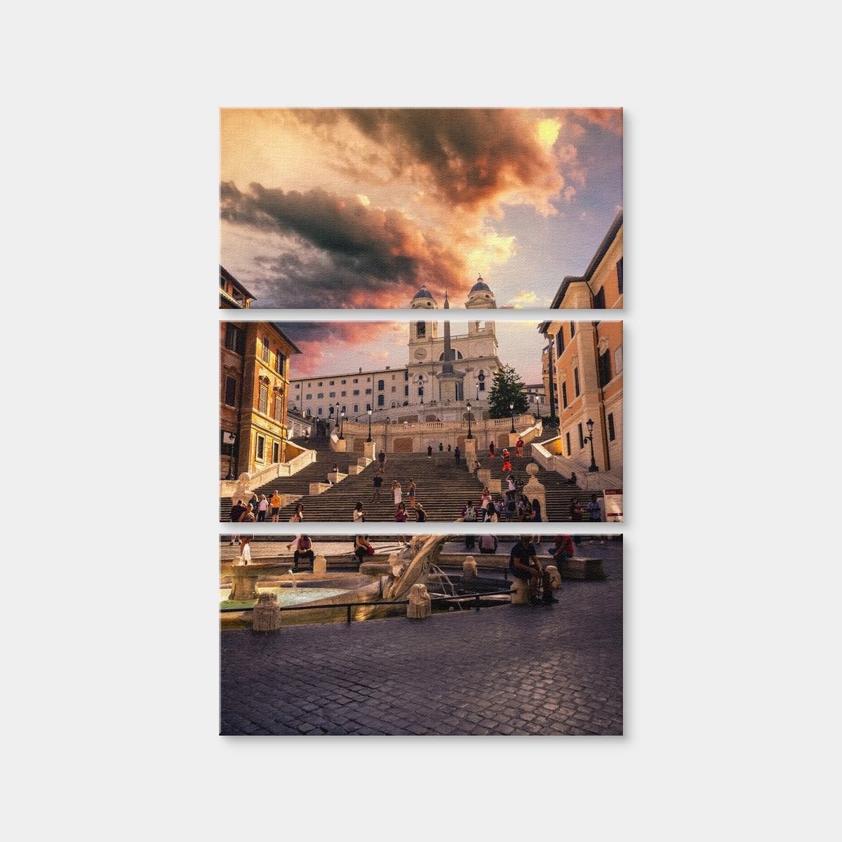 AUTO-MOCKUP WHITE | Trinita dei Monti and Piazza di Spagna | 3 Piece | Gallery Wrap Canvas | group=12x24_stacked