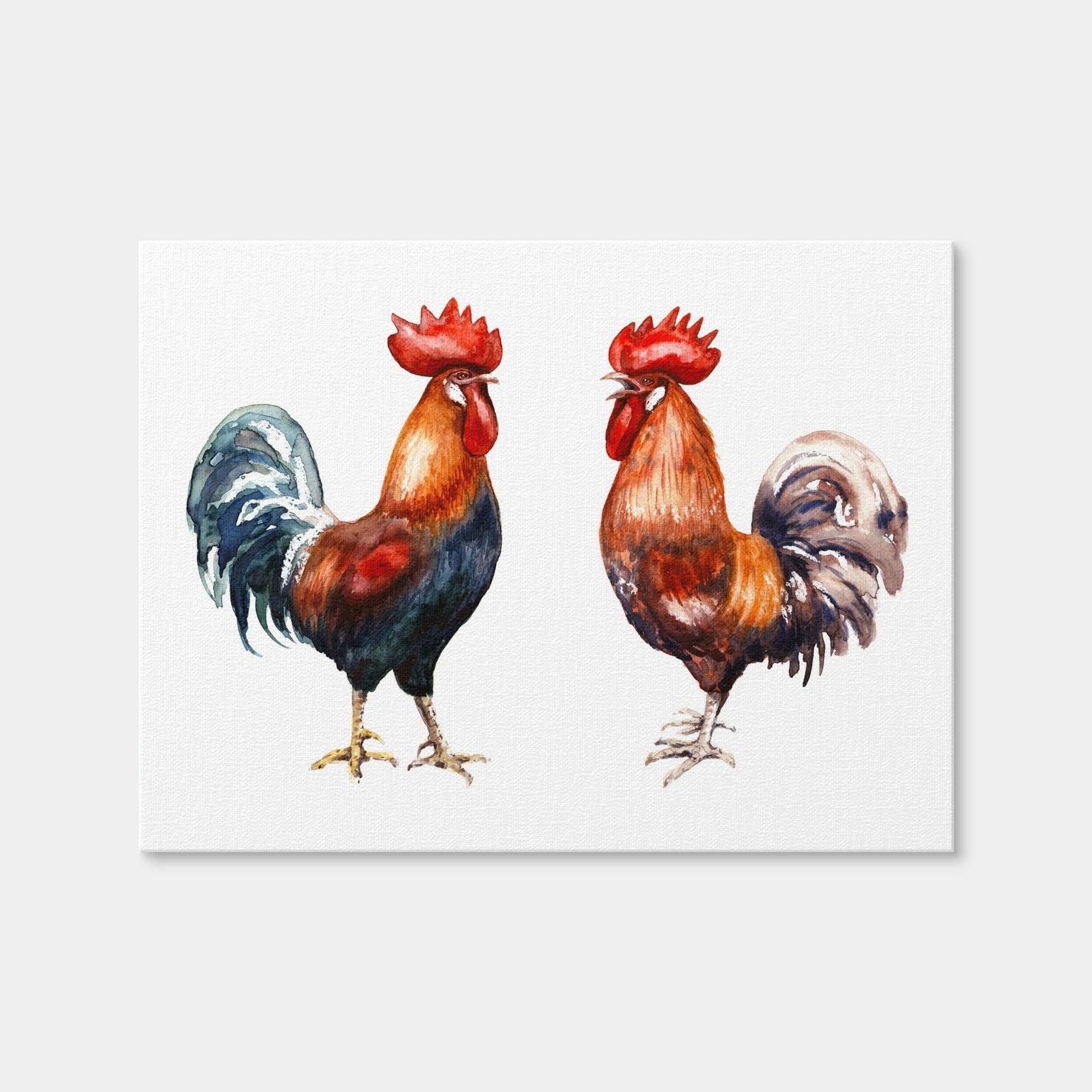 AUTO-MOCKUP WHITE | Two Red Roosters | 1 Piece | Gallery Wrap | group=4x3