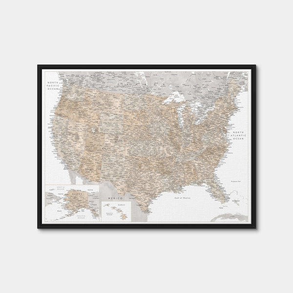 US Map Wall Art — Framed Canvas Format preview