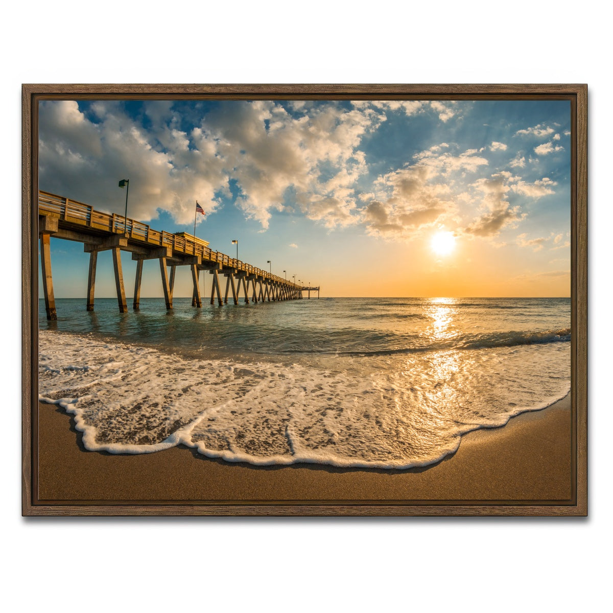 AUTO-MOCKUP WHITE | Venice Pier Sunset | 1 Piece | Walnut Framed Canvas | group=4x3