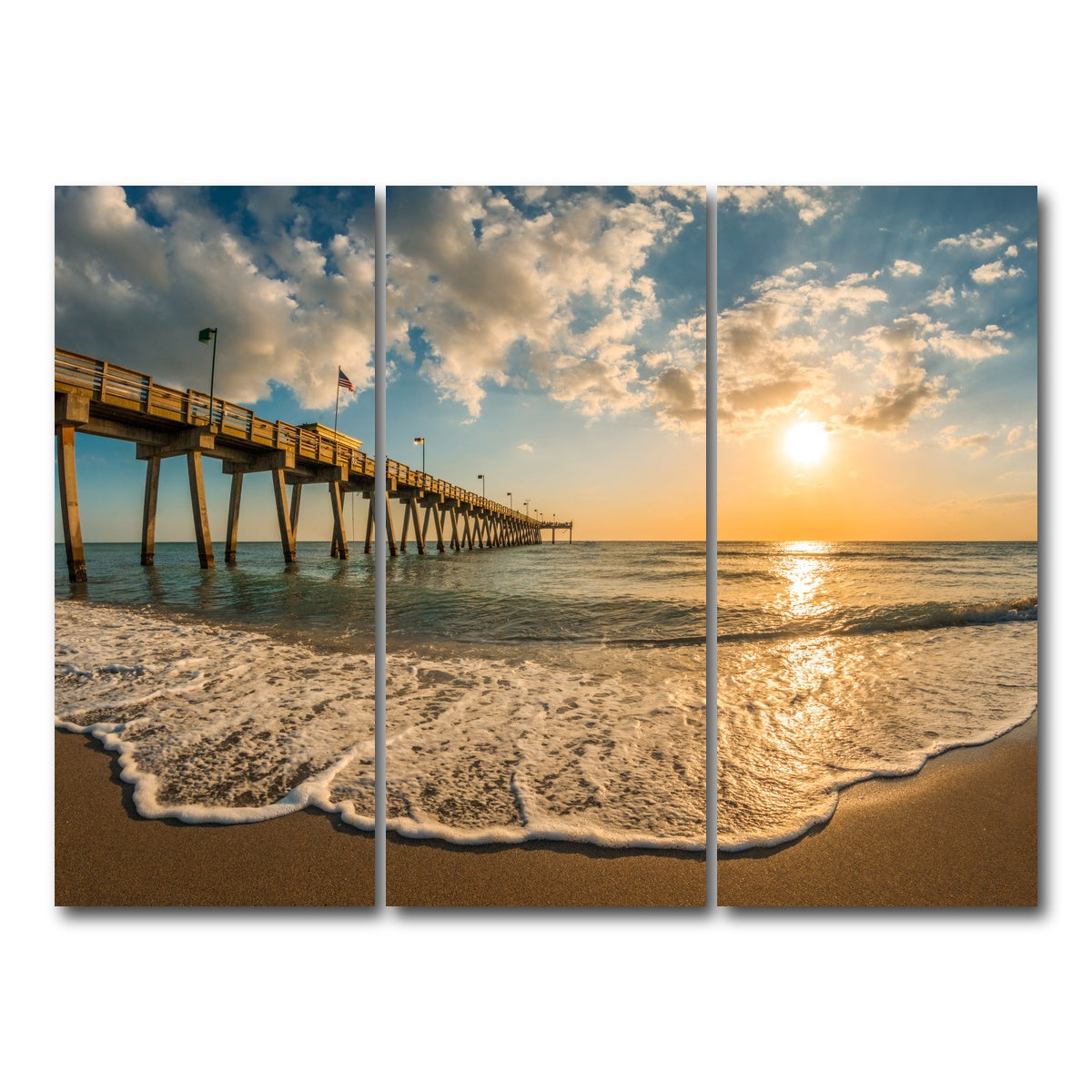AUTO-MOCKUP WHITE | Venice Pier Sunset | 3 Piece | Gallery Wrap Canvas | group=8x18