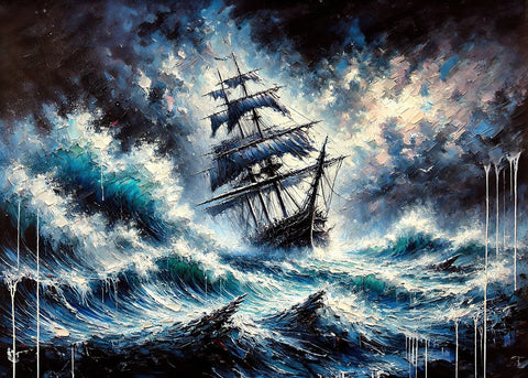 Vintage Ship Oil Painting Wall Art