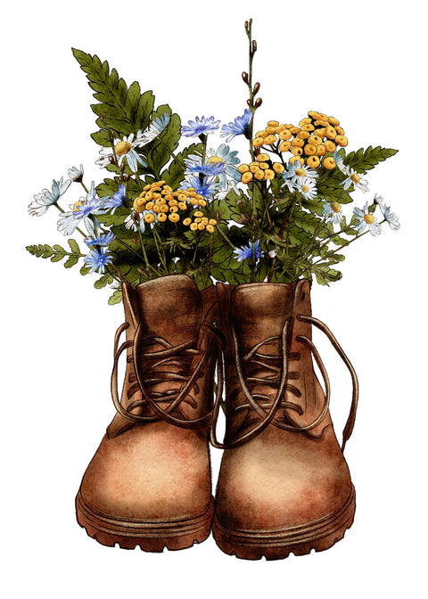 Vintage boots with wildflowers Wall Art