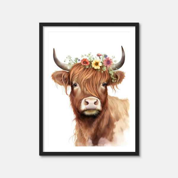 Watercolor Scottish Highland Cow Wall Art — Framed Print Format preview