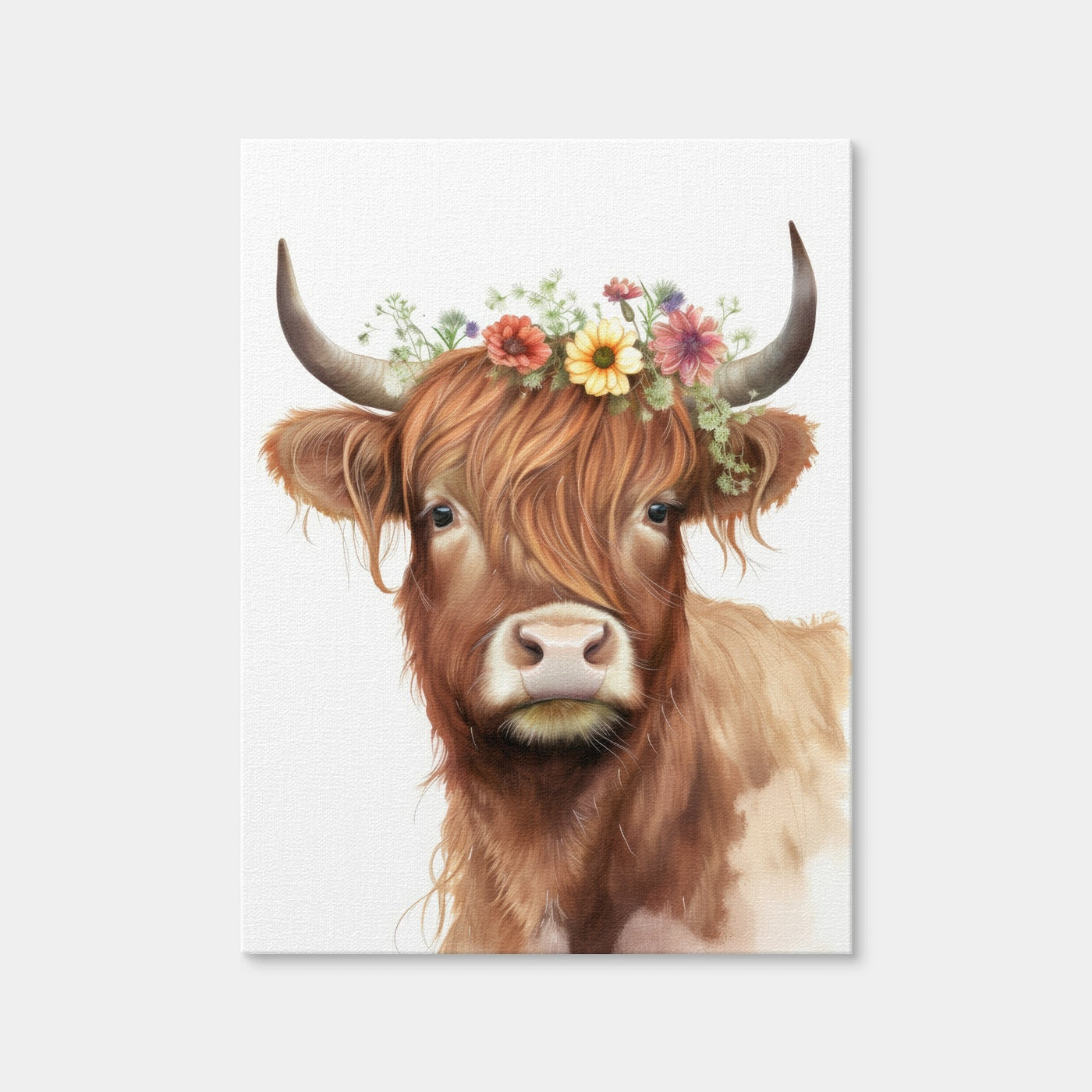 AUTO-MOCKUP WHITE | Watercolor Scottish Highland Cow | 1 Piece | Gallery Wrap Canvas | group=3x4
