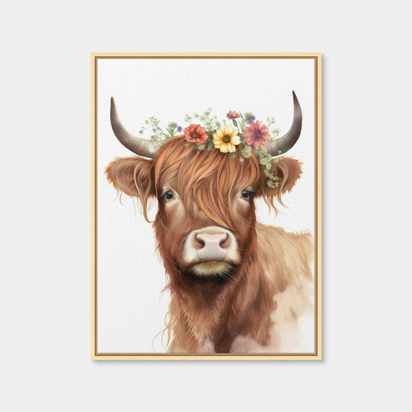 Watercolor Scottish Highland Cow Wall Art — Framed Canvas Format preview