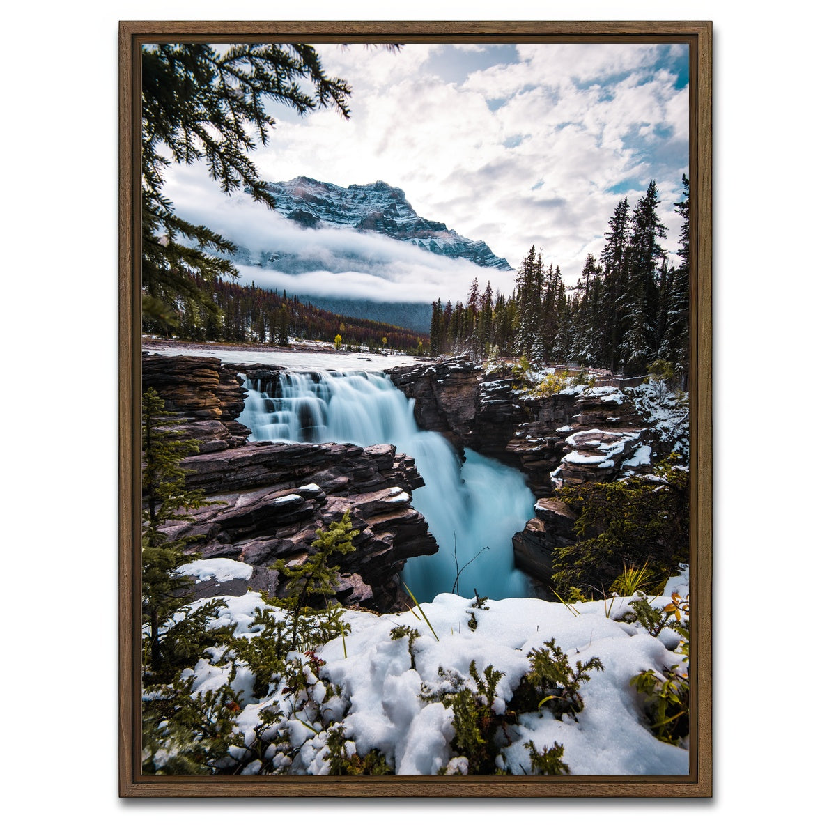 AUTO-MOCKUP WHITE | Wintry Waterfall | 1 Piece | Walnut Framed Canvas | group=3x4