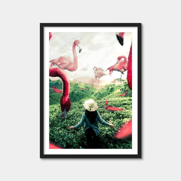 Woman With Flamingos Wall Art — Framed Print Format preview