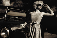 Woman and Retro Car Wall Art