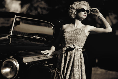 Woman and Retro Car Wall Art